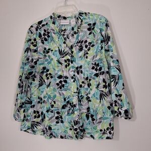 Alfred Dunner Green and Black 100% Corton Patterned Top, Size 18